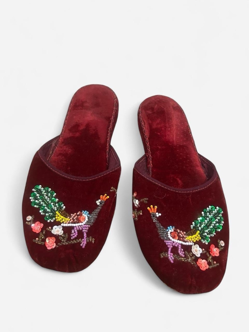 Embellished Burgundy Velvet Slip-On Women’s Slippers